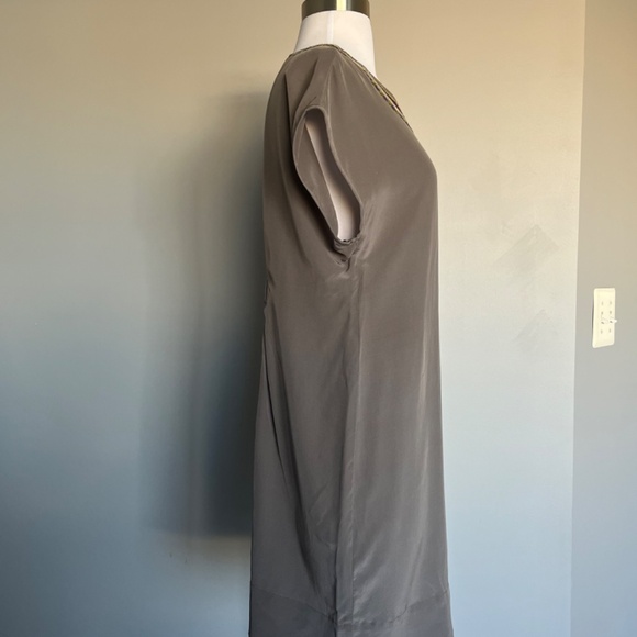 Trina Turk Silk Sheath Sleeveless Gray Leather Neck Embellishment Tunic Dress - Picture 5 of 14